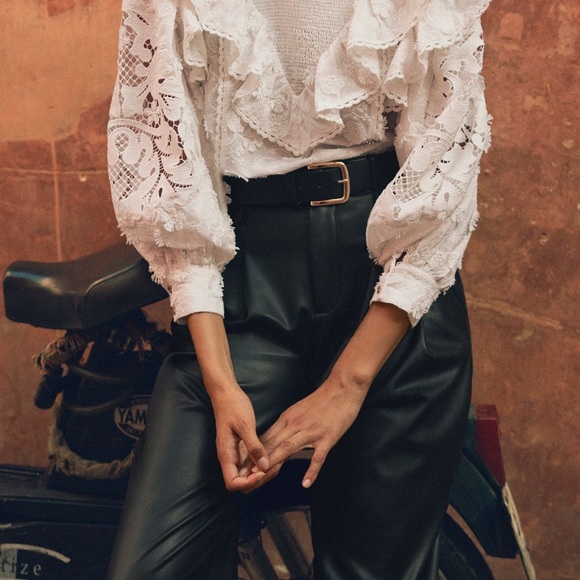 Anthropologie Maeve Faux Leather Taper Pleated Pants - Picture 4 of 5